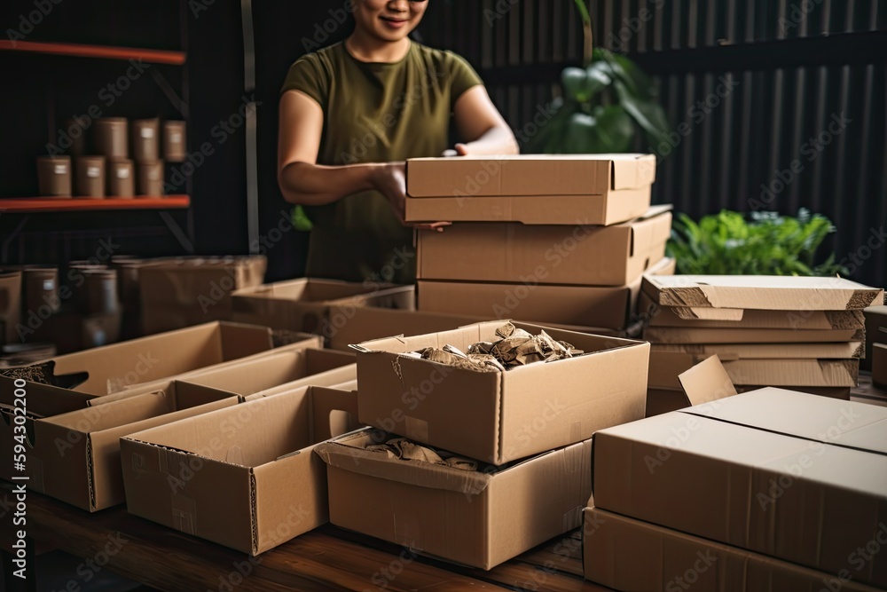 Eco vendor go green packaging parcel carton box in net zero waste store ...