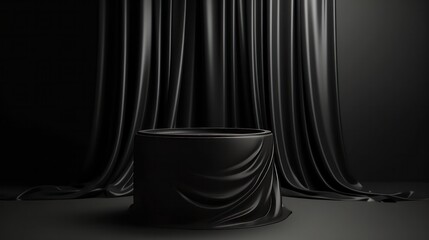 Aufkleber - Black podium and curtain for product presentation. Generative ai