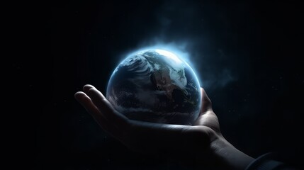 Wall Mural - Hand holding planet earth, earth day concept, environment preservation concept, Generative AI
