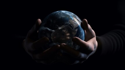 Wall Mural - Hand holding planet earth, earth day concept, environment preservation concept, Generative AI