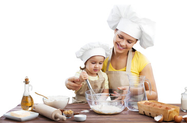 Poster - The beautiful young mother and her little daughter cooking