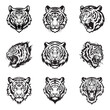 © Анна Лепеха - Vector set of tiger logos, face for logos, emblems, badges and labels. Isolated on white background