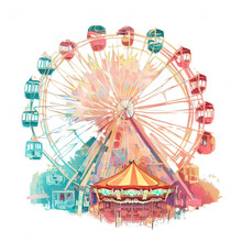 Mix Of Ferris Wheel And Merry-go-round,illustration Style With Generative AI.