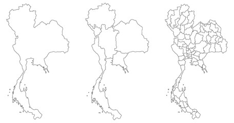 Wall Mural - Thailand map set white-black outline with the administration of regions and provinces map 