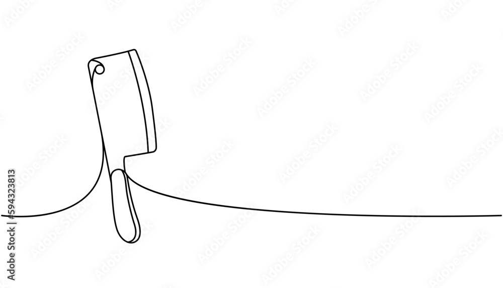 Butcher knife, cleaver one line continuous drawing. Kitchen tools ...