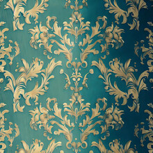 Vintage Seamless Green Wallpaper Patterns With Curls. Generative AI.