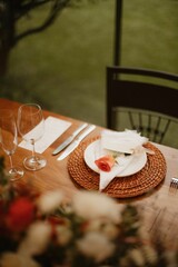 Canvas Print - Interior of a restaurant decorated with flowers for a wedding celebration ceremony