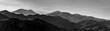 Panoramic view of the Sierra Nevada mountains in black and white, California, United States