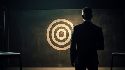 Leinwandbilder - Businessperson, taking aim with bullseye target in the background. Generative ai