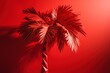 © Shanti - a red palm tree against a red wall with a black and white stripe on the bottom of the palm tree and a black and white stripe on the bottom of the palm tree.  generative ai
