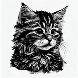 Fototapeta Koty - Maine Coon Cat portrait illustration, detailed black and white art, created with Generative AI
