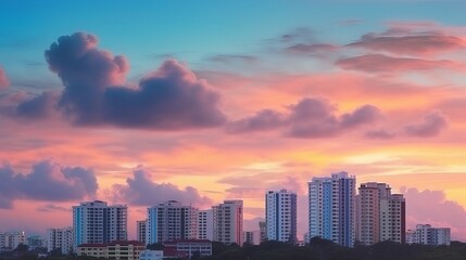 Wall Mural - Urban Real Estate Concept - City on Twilight Color Sky