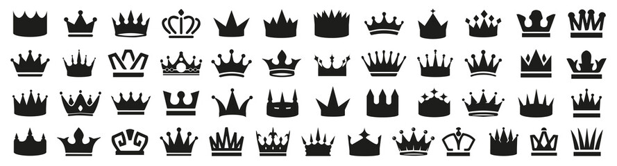 Set of black crown icons. Black crown symbol collection