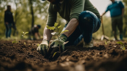 men are planting trees and watering them to help increase oxygen in the air and reduce global warming, Save world save life and Plant a tree