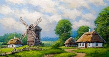 Old Windmill In The Countryside, Oil Paintings Rural Landscape, Fine Art, Artwork
