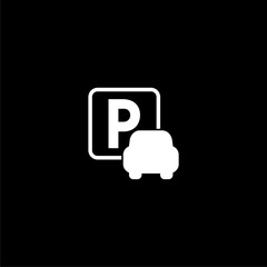 Car parking sign and symbol icon isolated on black bac