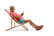 © Ljupco Smokovski - Mature male tourist sitting on a beach chair with a smartphone