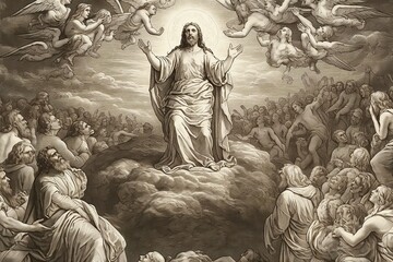 Wall Mural - An illustration of the ascension day of Jesus Christ. Biblical Series made with generative AI