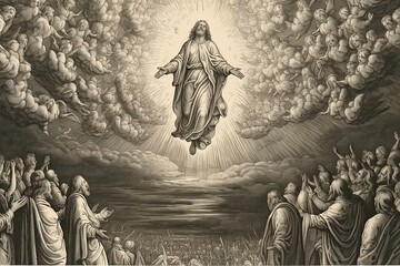 Canvas Print - An illustration of the ascension day of Jesus Christ. Biblical Series made with generative AI