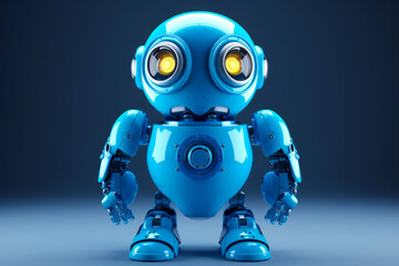 Sticker - Blue robot with two yellow eyes and yellow light on its face. Generative AI.