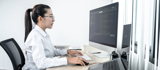 Wall Mural - women programmers working on website projects in software development on the desktop computer and ma