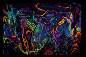 Wall Mural - blacklight and uv-reactive painting, with the artist's signature visible in the light, created with 