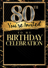 Wall Mural - 80th Birthday Party Celebration Black and Gold Invitation Template