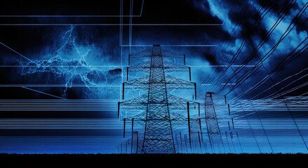 Wall Mural - scientific, futuristic, energy concept. Digital rendering of light beams, stripes lines with blue light, speed and motion blur on a dark blue background