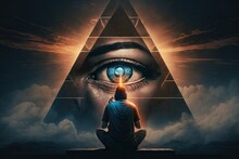 Person, Meditating, With All-seeing Eye In The Background, Created With Generative Ai