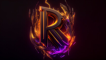 Wall Mural - Beautiful abstract futuristic letter R logo Ai generated image