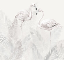 Flamingos With Palm Branches