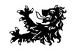 Heraldic lion head and paws with claws. Symbol, sign, line, icon, silhouette, tattoo. Isolated vector illustration.