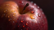  A Red Apple With Water Drops On It's Surface And A Black Background With A Red Background And A Black Background With A Red Apple With Water Drops On It's Surface.  Generative Ai