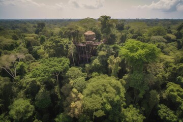 Wall Mural - amazons jungle, with the canopy of trees and vines visible from above, created with generative ai