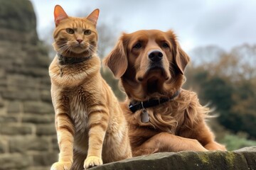 Wall Mural - cat and dog setting off on exciting adventure in popular television series, created with generative 