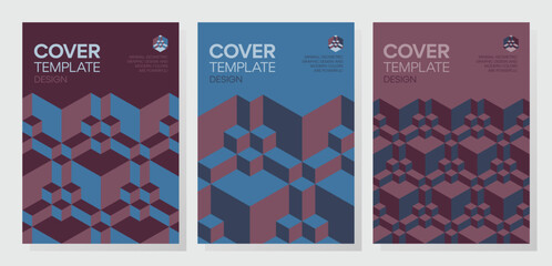 Wall Mural - set of trendy 3d geometric shapes cover design. abstract isometric optical illusion backgrounds for 