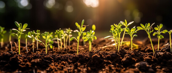 Wall Mural - Plants seeding in the field grows under the sunlight