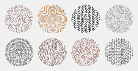Wall Mural - Set of hand drawn abstract lines and curves patterns. Circle doodle background frame elements. Artistic collection of ink drawing textures.