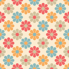 Wall Mural - Cute flower power seamless pattern. Decorative retro minimal style floral background. Vintage indie and hippie repeating pattern.