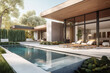 © Trinette Reed - Architecture image of luxurious modern design home backyard and pool. Generative AI.