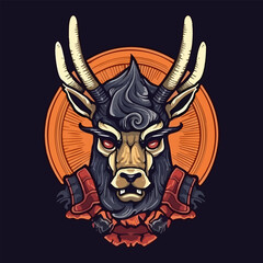 Poster - Samurai deer head mascot illustration