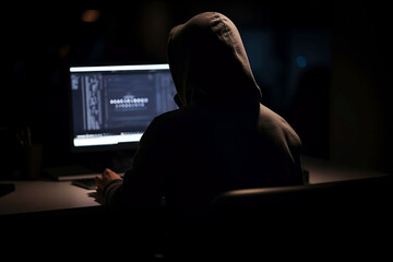 Wall Mural - Hacker in Hoodie at Work: Cybersecurity and Hacking Concept