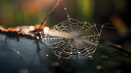spider web with dew drops