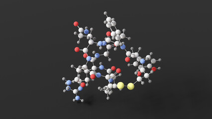  desmopressin molecule, molecular structure, ddavp, ball and stick 3d model, structural chemical formula with colored atoms