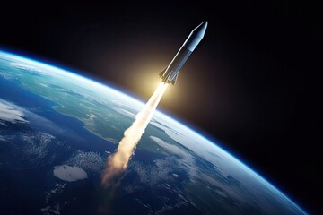 Sticker - rocket launch, with view of the earth visible through the window of the spacecraft, created with gen