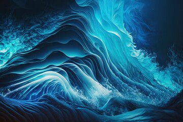 Wall Mural - blue abstract liquid wave background with white light shining from above, created with generative ai