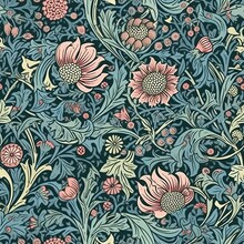 Seamless Floral Blue And Pink Pattern, Background, Repeating