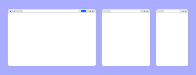 Web browser window white template. Sample frame design Internet page mockup. Blank screen web browser in flat design. Vector illustration 10 eps.