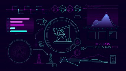Wall Mural - infographics about oil production animated on the alpha channel.