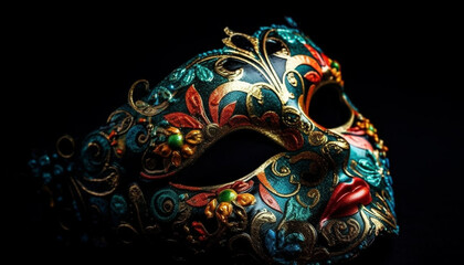 Poster - Ornate costume and mask with gold elegance generated by AI